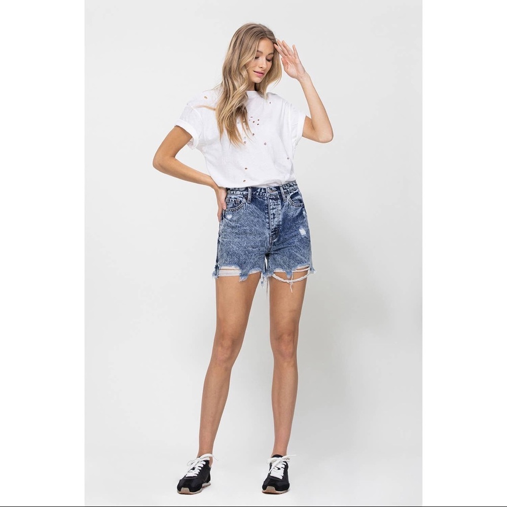 Nora Super High Rise Distressed Acid Wash Shorts - Picture 10 of 13